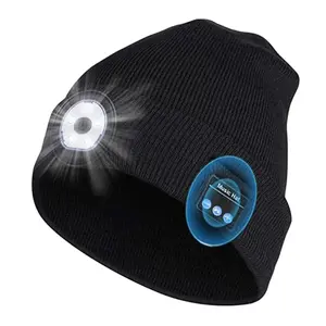 Soft Black Knitted Hat w LED Light