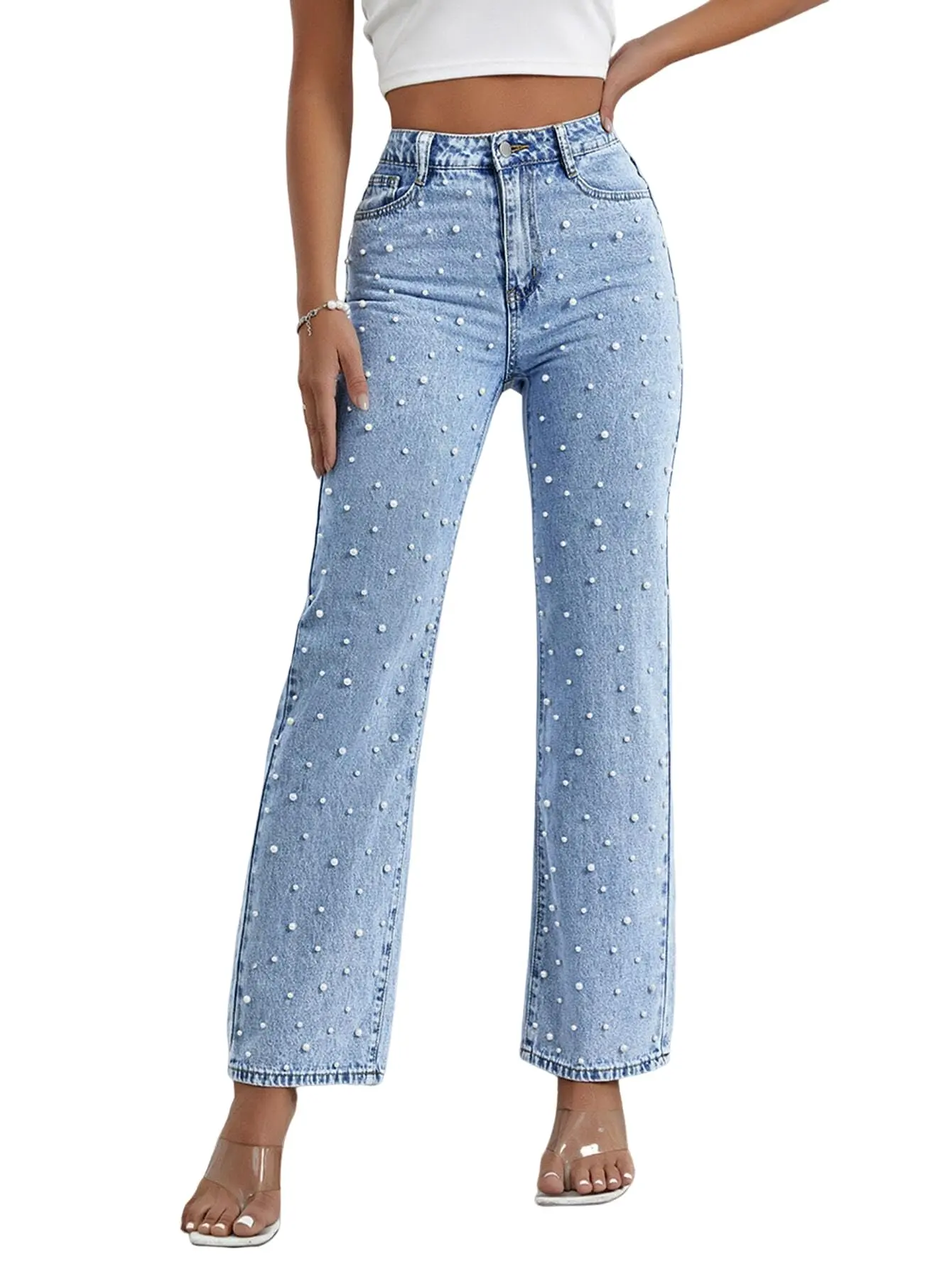 Pearl Jeans for Women Straight Leg High Waist Stretch Flare Bootcut Denim Pants