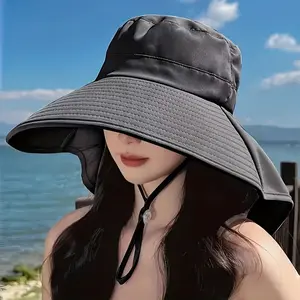 Women's adjustable brimmed sun hat with ponytail hole - breathable fabric, suitable for outdoor travel, available in 3 colors