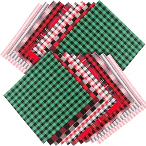 20 Pcs Christmas Cotton Fabric Squares, 10 x 10 Inch Plaid Buffalo Check Precut Scraps for DIY Craft Sewing Quilting