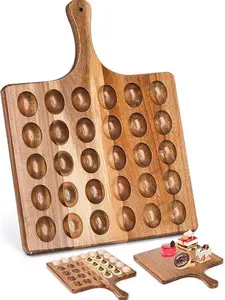 30 Holes Reversible Wooden Deviled Egg Platter with Handle, Acacia Wood Deviled Egg Tray Charcuterie Board, Deviled Egg Holder, 17"x13"