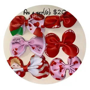 Valentine Bow Set - Assorted Bows with "Will You Be?" Questions, Red & Pink, Includes Decorative Elements