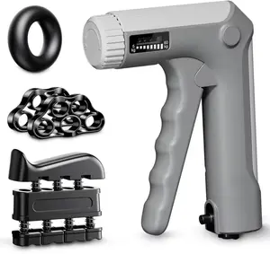 Hand Grip Strength Trainer Kit - Hand Gripper Training Set with Adjustable Resistance 2 Finger Stretchers Extenders Finger Exerciser Forearm Workout Ring Exercise Equipment Accessories Gray