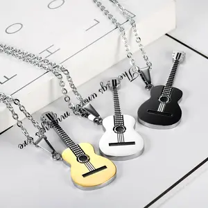 Fashionable Punk-style Stainless Steel Guitar Pendant Necklace – Perfect Gift for Boyfriend, Suitable for Concerts, Birthdays and Parties