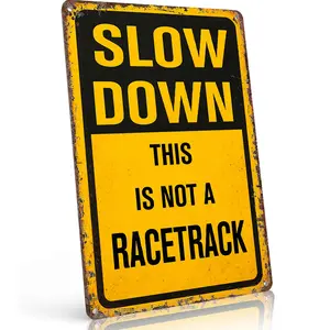 Funny "Slow Down This Is Not A Racetrack" Retro Aluminum Metal Sign, 8×12 Inch, Vintage Traffic Style Wall Decor, Waterproof & Rust-Proof, Humorous Neighborhood Safety Art,home decor wall art,vintage metal wall art,gift