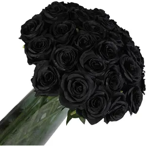 12 count Artificial  Black Roses,  Silk Flower Long Stem Artificial Rose for Halloween  Wedding Party Decorations(Black)
