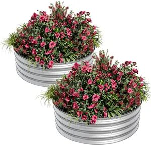 Round Raised Garden Bed, 2PCS 2 x 1ft Galvanized Raised Boxes with Rust, Corrosion Protection, Easy Assembly, Safe Edge, Metal Garden Bed Kit for Planting Vegetables, Fruits, Flowers, Silver