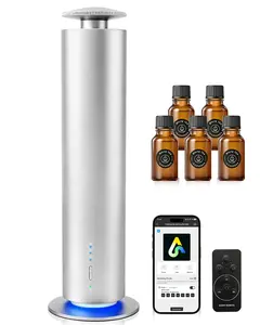 Waterless Scent Diffuser Starter Kit with 5 Oils - Smart APP Cold Air Scent Machine, Up to 1000 Sq Ft for Homes, Offices, Hotels and Spas- Quiet Essential Oil Diffuser, 8H Battery, 3-Color Light,Black summergarden remote operation