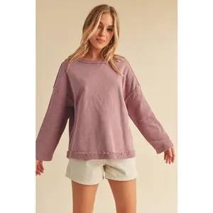 Aemi + Co Frayed Edge Round Neck Sweatshirt