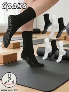 Women's Solid Color Yoga Mid-Calf Socks, Sports Socks, Workout Socks, Long Yoga Socks with Grip, Athletic Grip Sock, Crew Socks for Ballet Barre, Dance, Barefoot Exercise, Hospital Use