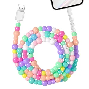 USB for iPhone Charging Cable Cute Candy Color Beads Fast Charging Cord MFi Certified 3.3FT Phone Charger Cable 66W USB Charger Cords Girls Women for iPhone 14 13 12 11 for iPad Colored