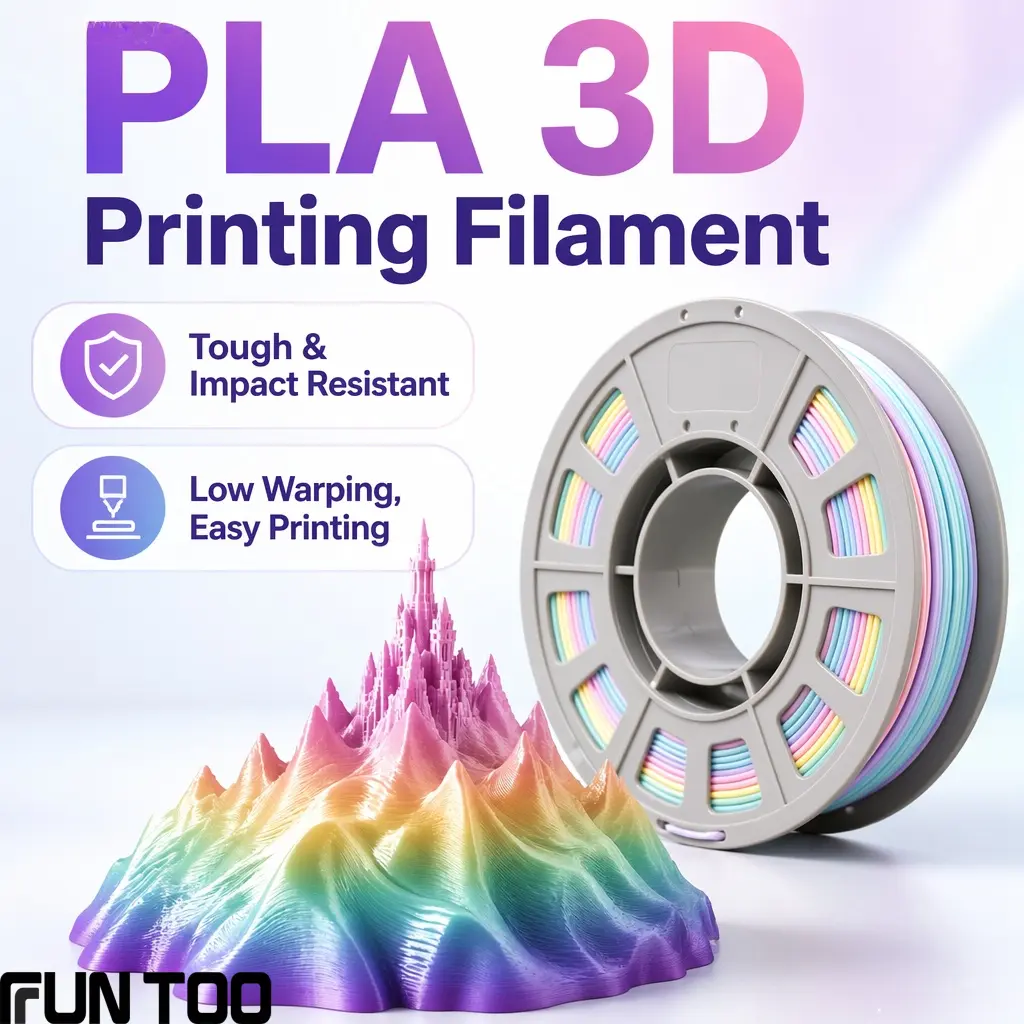 FUNTOO Silk PLA 3D Printer Filament, 1.75mm Multicolor Rainbow Gradient, Neat Winding Tangle-Free, Smooth High-Speed Easy Printing, Low Warping High-Detail Polished Look 3D Printing Supplies, Beginner-Friendly for Most FDM Printers