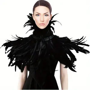 Black Feather Crow Shawl HOMELEX Witch Costume Cape with Swan Wings Accessories for Women Womenswear Clothing