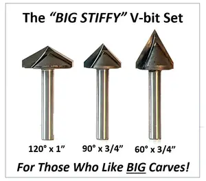 Large Body V-Bit Grooving Set 60, 90, 120 Deg for CNC Routers, 1/4 Shank