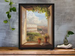 Window to Ancient Rome Poster, Stunning Roman Cityscape, Colosseum Poster , Product without frame