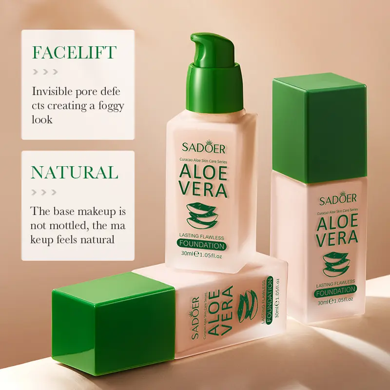 Aloe Vera Liquid Foundation, Hydrating Oil Control Formula with 12H Long-Lasting Waterproof & Lightweight Coverage for All Skin Types