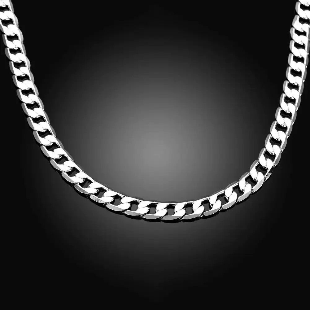 925 Silver-Plated Cuban Link Chain, 6MM Flat Neck Jewelry, 24 Inches Chain for Daily Wear