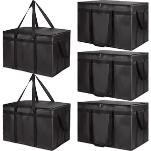 5-Pack Insulated  Delivery Bag for Hot and Cold Meal, XXX-Large, Grocery Tote Insulation Bag for Catering, Pizza Warmer, Black