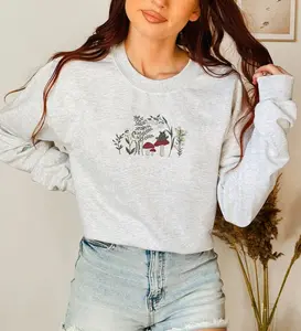 Embroidered Mushroom Frog Sweatshirt, Embroidered Cottagecore, Animal Lover Gifts, Gift For Her, Wildflowers Hoodie, Frog Pullover