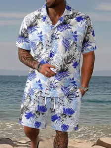 Men’s Cuban-collar printed casual set, comfortable and breathable, stylish and trendy, suitable for everyday summer wear