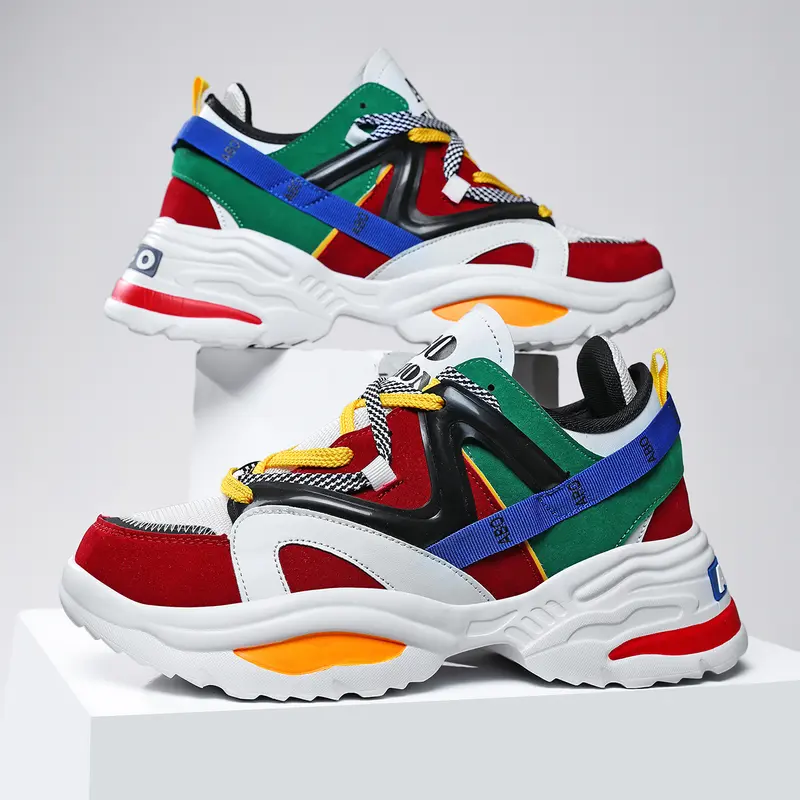 Men's Fashion Color Block 3D Mesh Platform Low-Top Casual Sporty Sneakers - Lace Closure, Breathable, High-Grip Anti-Slip Sole, Basic Everyday Styles, All Seasons Casual Trainers for Daily Walking & Streetwear
