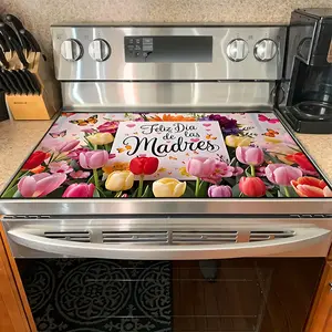1PC heat insulation pad Mother's Day Tulip & Butterfly Felt Heat Resistant Mat - Non-Slip Washable Dust-Proof Kitchen Decor Pad for Stove, Table, Washer, Fridge, Bathroom & Appliances