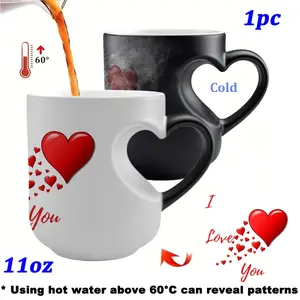 A High-Quality red heart Magic Temperature-Changing Ceramic Mug, Transforming from Hot to Cold Drinks, White cup body and heart-shaped design, Making It a Perfect Gift for birthday, Valentine'S Day, Mother's Day, Christmas, Or Any Holiday