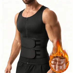 Menswear Waist Trainer Sauna Suit with Double Sweat Belt Tummy Control Shapewear for Gym Workout Compression Tank Top Vest Athletic