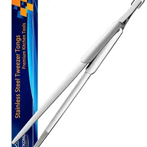 JETKONG 2Pk 12.2 Inch Tweezer Style Tongs Stainless Steel Fine Tongs Heavy Duty Cooking Tweezers Tongs for Barbecue Cooking Salad Grilling Frying and Serving