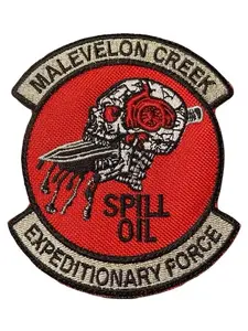 MALEVELON CREEK Patch 3 sizes with Red Background, Skull Design, and Text "SPILL OIL EXPEDITIONARY FORCE" Embroidery Craft Hand Embroidered