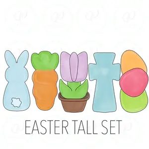 Easter Tall Cookie Cutter - Set of 5 - Bunny-Carrot-Tulip-Cross-Eggs
