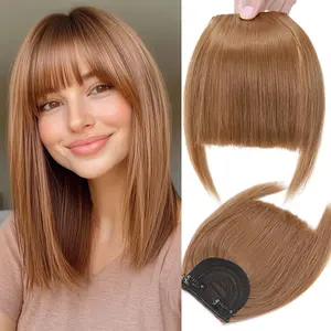 Snoilite Bangs Hair Clip In Bangs Synthetic Hair Neat Bangs Clip on Fringe Bangs for Women Flat Neat Bangs With Temples Hairpieces For Daily Wear hair extensions clip