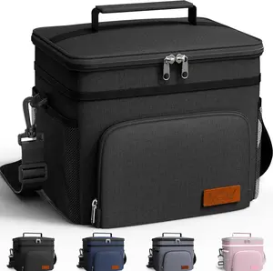 Insulated Lunch Box Leak-Proof Cooler Lunch Bag with 4 Pockets, Adjustable Strap, for Work Picnic Travel, Medium Black 10.2"x6.9"x8.5"