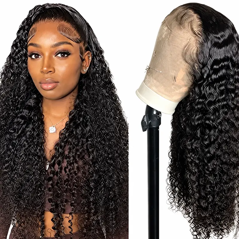 GNVO Female 13x4 HD Lace Front Human Wig - Pre-Plucked with Baby Hair, 26/30in Long, Natural Black/4/27 Highlight, Deep Wave/Silky Straight, Anti-Tangle, Adjustable Headband, Heat Resistant (30in for $96.99)