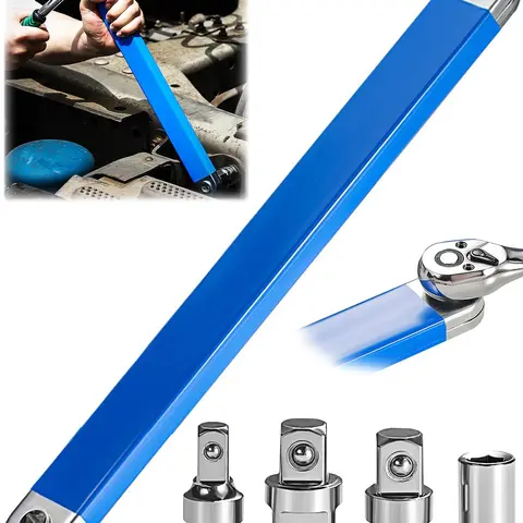 Upgraded Ratcheting Wrench Set - 15in Compact Design, 1/4"-3/8"-1/2" Square Drive 3 Adapters Kit, 0.63" Slim Fit 1/4" Socket Ready Heavy Duty Steel Tool for Tight Spaces, Generators, Starters