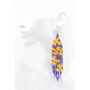 Orange Flower Beaded Tassel Earrings