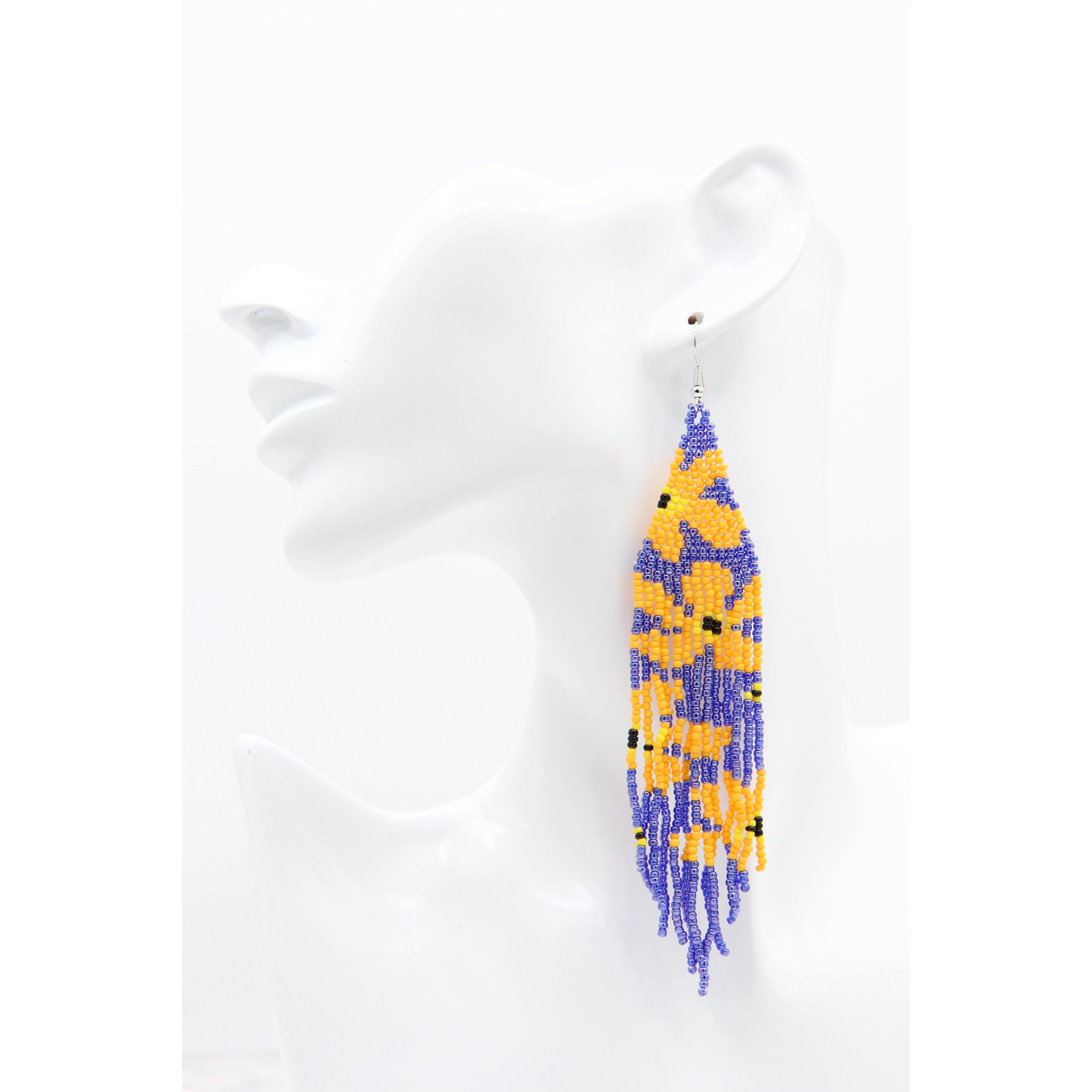 Orange Flower Beaded Tassel Earrings