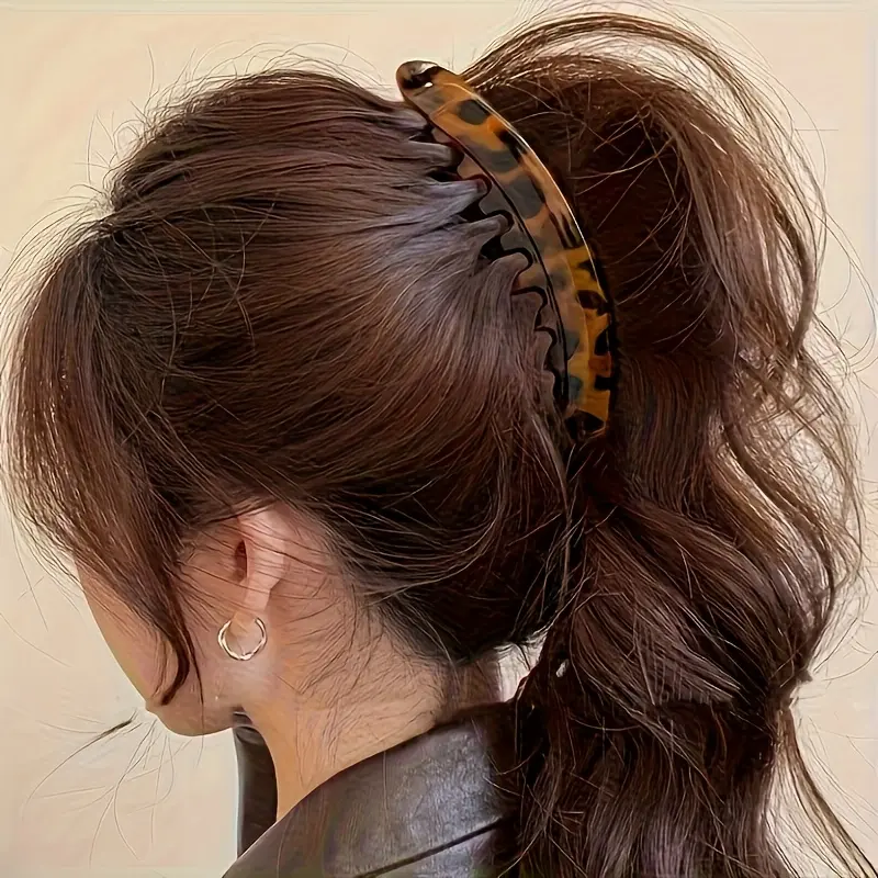 3pcs Set Large Hair Clips with Back Comb - Anti-Slip Vertical Banana Clips for Women's Ponytails, Volumizing Lift & Volume, Cross Glitter Decorated BB Belt Leopard Print - Heavy Duty Hair Clips for Braids, Buns, Updos