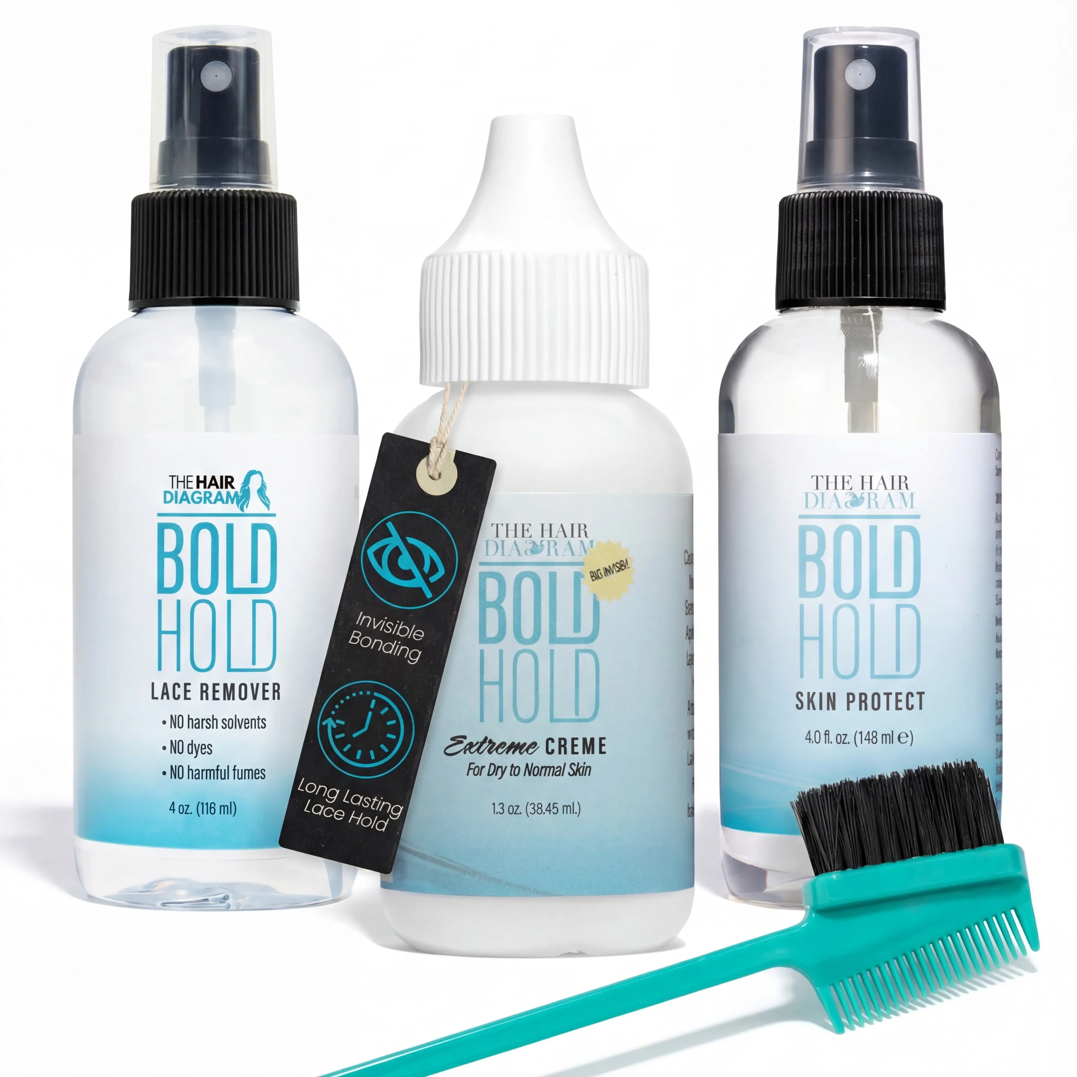 Bold Hold Extreme Creme, Remover, Skin Protect and 3in1 Spatula Bundle by The Hair Diagram