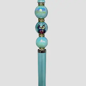 Iridescent Owl Beaded Pen & Stylus Teal Glow with Colorful Beads and Owl Design on Teal Body