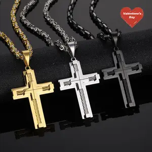 GAB  Large Jesus Heavy Metal  Christ Cross,22-26 Inch Byzantine Necklace,Stainless Steel Cuban Link Chain For Man,Labor Day Gifts