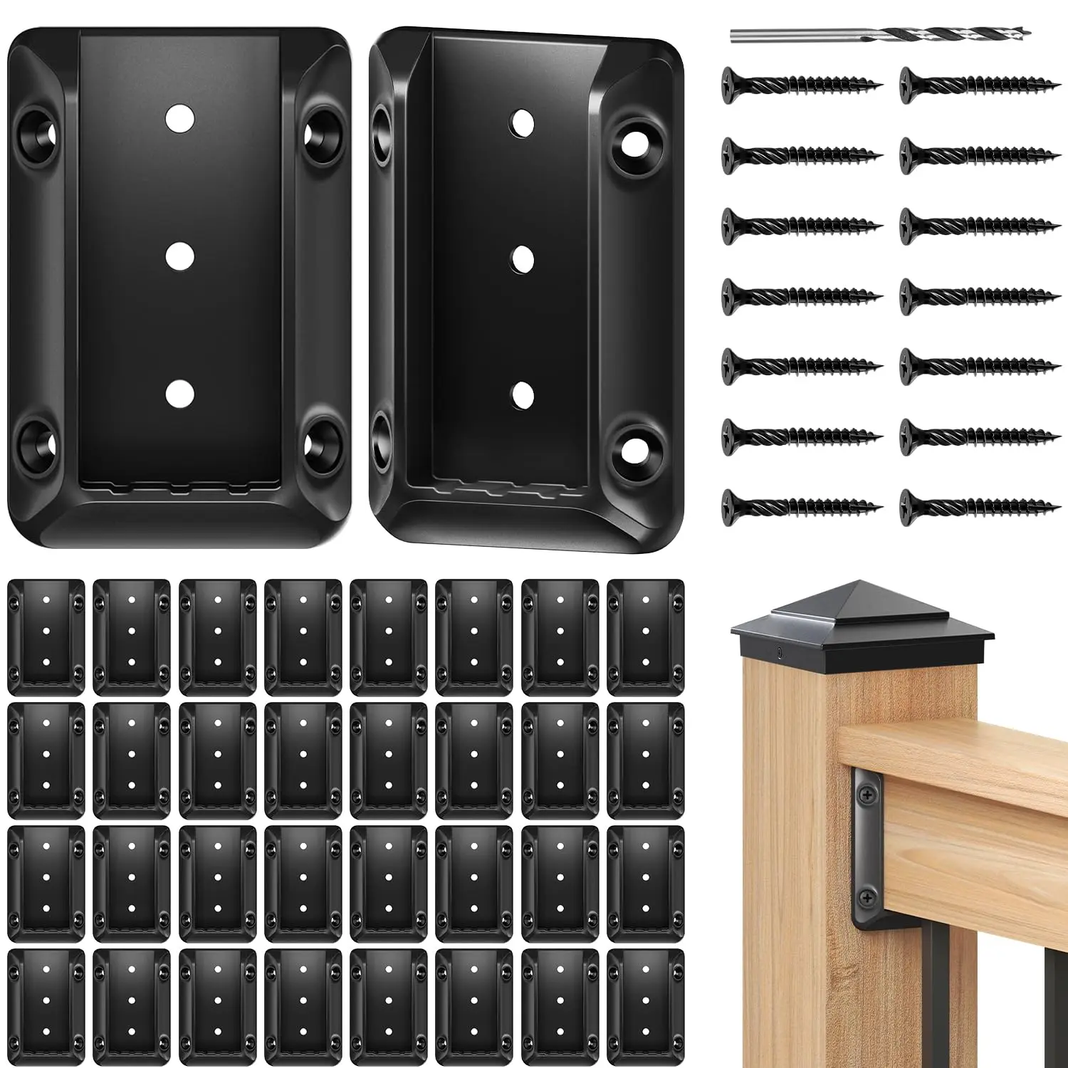 40 Pcs Corrosion-Resist Nylon Fiber Deck Railing Bracket Connectors, Fits 2x4 (1.5in x 3.5in) Dry Wood Post to Handrail, With 280 Pcs Galvanized Screws for Wooden Stair Fence Railings