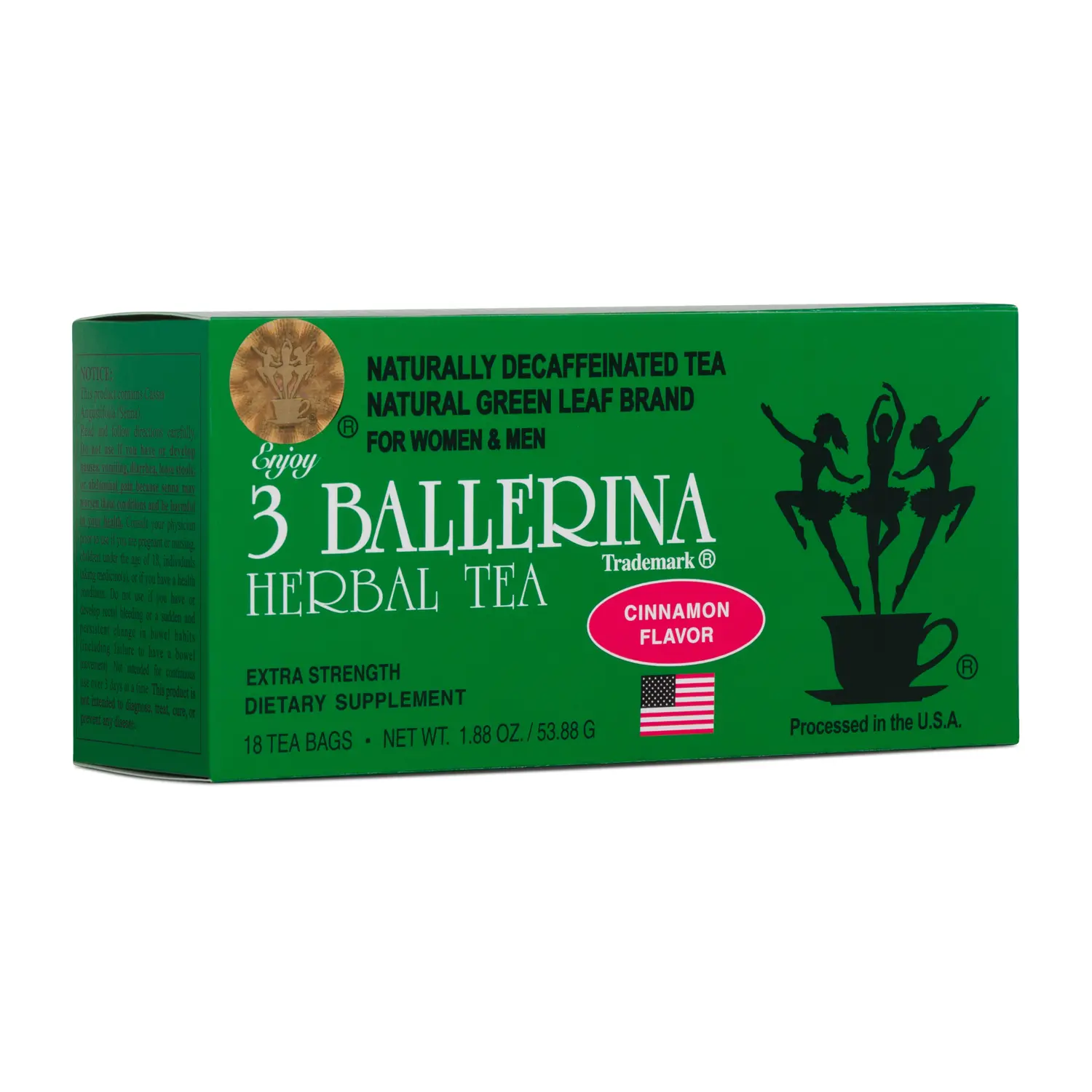 3 Ballerina Herbal Tea- Cinnamon Flavor - 1 Pack (18 Tea Bags)