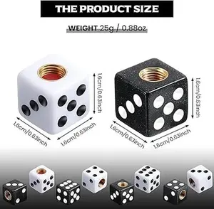 Dice Tire Valve Stem Caps, 4 White and 4 Black Dice Style Tire Valve Stem Caps, Wheel Valve Stem Caps for Car Bike Tires