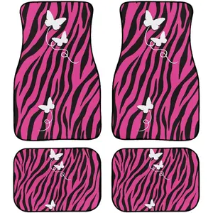 Pink and black zebra striped butterfly car mats, fashionable and personalized All Weather Protection Fit for SUV Van Sedans Truck(Zebra-Patterned Butterfly) ﻿