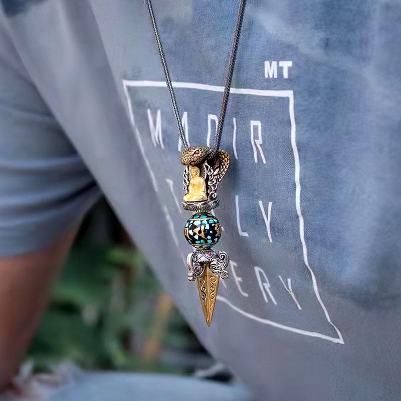 Buddha Stones Tibetan Om Mani Padme Hum Buddha Wealth Rotation Necklace Vajra Pendant - Six True Words 'Om Mani Padme Hum Crystal