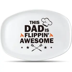 Father Grill Platter Gift Dad BBQ Serving Tray Plate Dishes White Oval Serving Dishes Grandpa Daddy Christmas New Year Birthday Gift for Salads Desserts Charcuterie Outdoor Indoor Cooking