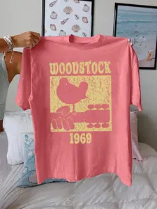 Women's Cartoon Chicken & Letter Print Round Neck Short Sleeve Tee, Fashion Casual Crew Neck T-shirt for Daily Holiday Vacation Outdoor Wear, Ladies Clothes for Summer