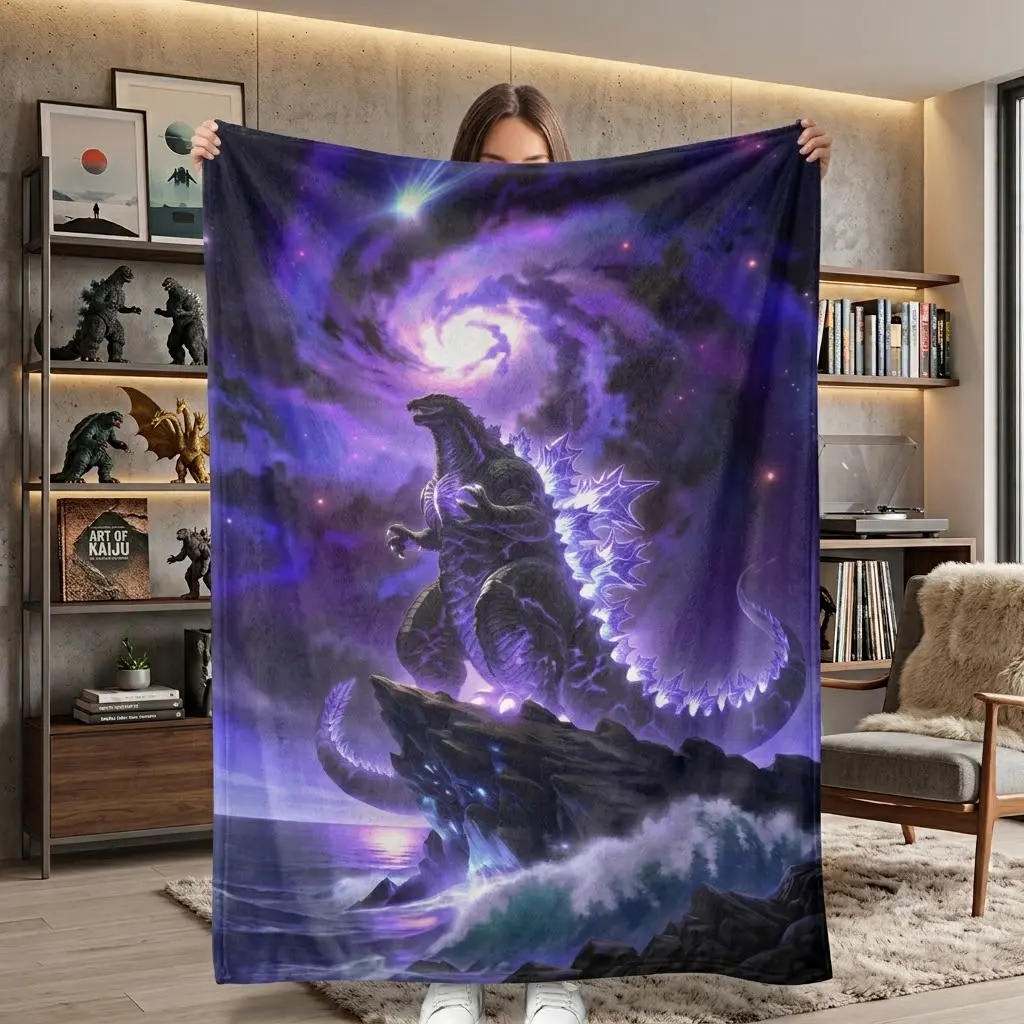 Cosmic Galaxy Dragon Nebula Sky Soft Plush Flannel Throw Blanket - Fantasy Art Home Cover with Ocean Cliff Print, Ultra-Soft Comfy Bedding  for Living Room