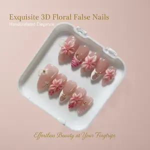 Press on Nails Handmade Reusable Fake Nails ForGirls 10PCS Hand Painted Salon Loveful Acrylic 3DNails for Woman